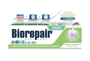 Biorepair Junior Зубная паста со вкусом сладкой мяты для детей от 6 до 12 лет 75 мл