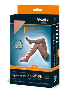 B.Well Чулки компрессионные прозрачные с ажурным верхом 2 класс арт. JW-222 размер 5 natural