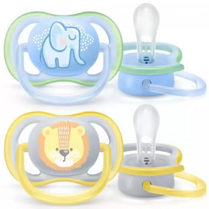 Avent Пустышка utra air слон/лев для мальчиков SCF085/01 0-6 мес 2 шт