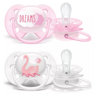 Avent Пустышка силиконовая ultrasoft рисунок для девочек 0-6 мес SCF222/02 2 шт