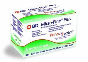 BD Micro-Fine Plus Иглы для шприц-ручки с заточкой Pentapoint 0,23 мм (32G) х 4 мм 100 шт