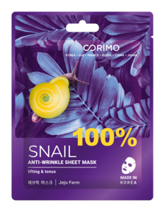 Corimo Маска тканевая для лица сокращение морщин 100% snail 22 г